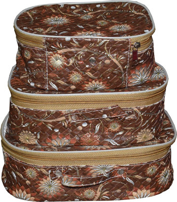

Aavni Set of 3 Pcs Toiletry Shaving Makeup Bindi Bangle Socks Hanky Storage (pack of 1) Vanity Box(Brown)