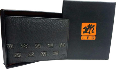 Leo Men Casual Black Genuine Leather Wallet(8 Card Slots)