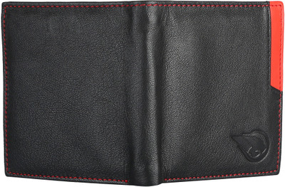 

RUGE Men Red Genuine Leather Wallet(6 Card Slots), Black;red