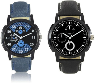 

FASHION POOL LOREM MEN'S MOST STUNNING FULL BLUE WATCH DIAL COMBO WITH JET BLACK WATCH DIAL PROFESSIONAL & PARTY WEAR WATCH WITH FULL BLUE & BLACK BELT LEATHER BELT WATCH FOR FESTIVAL SPECIAL Watch - For Boys