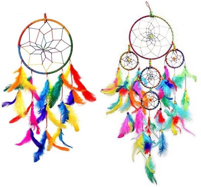 Ryme Car & Wall Hanging Dream Catcher, Attract Positive Dreams (Pack of 2 ) Feather Dream Catcher(10 inch, Multicolor)