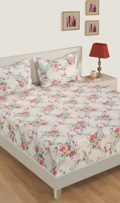 SWAYAM 250 TC Satin Single Floral Bedsheet (Pack of 1, Off White)