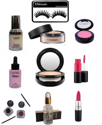 

Ultimate Eyelashes, SPF 15 Foundation, Loose Powder Compact, One Shade Blusher Compact, Compact, Skin Highlighter, Pink Lipgloss & Lipstick, Radiance Face Primer, Hello Kitty Eyeliner(Set of 11)