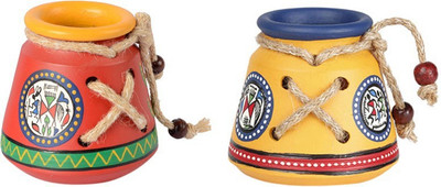 ExclusiveLane 1 Compartments Terracotta Pen Stand(Yellow, Red)
