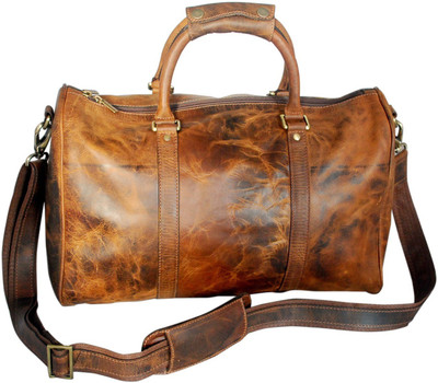 

Rustic Town 20 inch Leather Travel Duffel Bag ~ Special Pockets Inside ~ Gym Overnight Weekend Travel Duffel Bag(Brown)