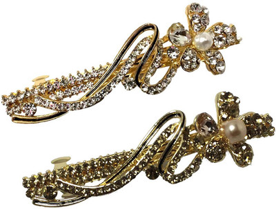 

New Arihant Traders New Arihant Traders- Hair Back Clips/Backpin Silver & Metallic color with stone for Women & Girls (2 pieces) Hair Clip(Silver, Gold)
