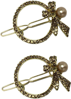 

New Arihant Traders Round Shape Backpin/Side Pin Golden color with stone for Women & Girls (2 pieces) Hair Clip, Hair Accessory Set, Back Pin, Hair Pin(Gold)
