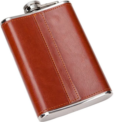 MENZY Admiral’s Large Leather Wrapped Steel Stainless Steel Hip Flask(260 ml)