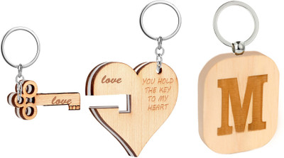 

Flipkart SmartBuy Trending Wooden Finish Combo of Heart & Key Shape key Chain and Alphabet -M Key Chain