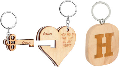 

Flipkart SmartBuy Trending Wooden Finish Combo of Heart & Key Shape key Chain and Alphabet -H Key Chain