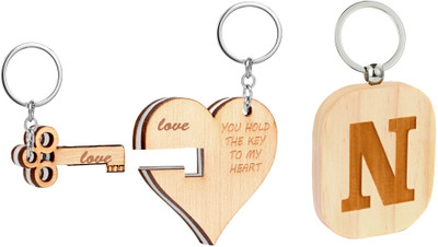 

Flipkart SmartBuy Trending Wooden Finish Combo of Heart & Key Shape key Chain and Alphabet -N Key Chain