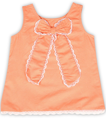 United Colors of Benetton Girls Casual Cotton Linen Blend, Cotton Blend Top(Orange, Pack of 1)