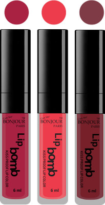 

Bonjour Paris Long lasting velvet matte lipstick(wine, irresistble pink, wild blush, 18 g)