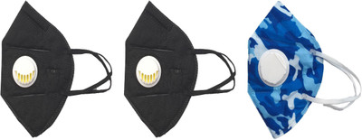 

Vritraz N95 PM 2.5 Anti-Pollution Activated Carbon Face Mask with Breathing Valve (Black,Black,Blue,Pack of 3) Mask