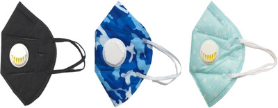 

Vritraz N95 PM 2.5 Anti-Pollution Activated Carbon Face Mask with Breathing Valve (Black,Blue,Turq,Pack of 3) Mask