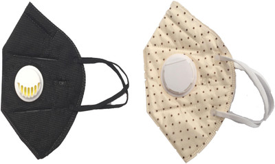 

Vritraz N95 PM 2.5 Anti-Pollution Activated Carbon Face Mask with Breathing Valve (Black,Cream,Pack of 2) Mask