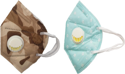 

Vritraz N95 PM 2.5 Anti-Pollution Activated Carbon Face Mask with Breathing Valve (Brown,Turq,Pack of 2) Mask