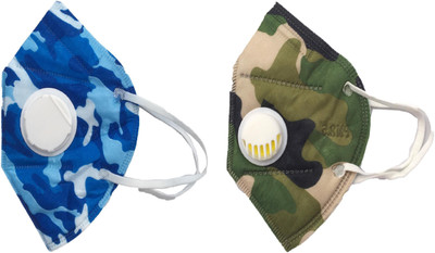 

Vritraz N95 PM 2.5 Anti-Pollution Activated Carbon Face Mask with Breathing Valve (Blue,Green,Pack of 2) Mask