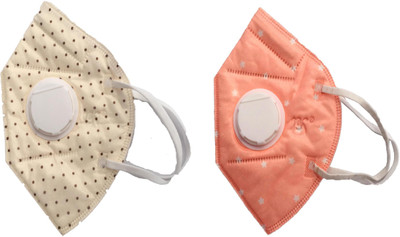 

Vritraz N95 PM 2.5 Anti-Pollution Activated Carbon Face Mask with Breathing Valve (Cream,Pink,Pack of 2) Mask