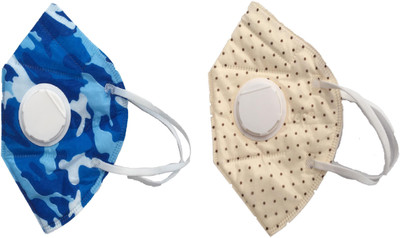 

Vritraz N95 PM 2.5 Anti-Pollution Activated Carbon Face Mask with Breathing Valve (Blue,Cream,Pack of 2) Mask