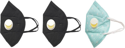 

Vritraz N95 PM 2.5 Anti-Pollution Activated Carbon Face Mask with Breathing Valve (Black,Black,Turq,Pack of 3) Mask