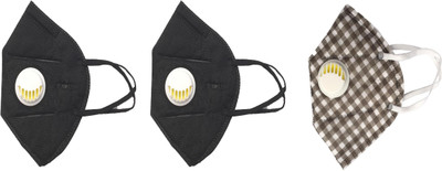 

Vritraz N95 PM 2.5 Anti-Pollution Activated Carbon Face Mask with Breathing Valve (Black,Black,Check,Pack of 3) Mask