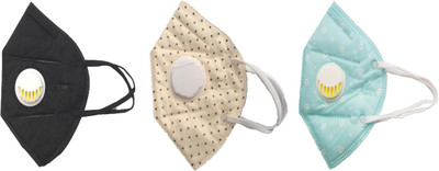 

Vritraz N95 PM 2.5 Anti-Pollution Activated Carbon Face Mask with Breathing Valve (Black,Cream,Turq,Pack of 3) Mask