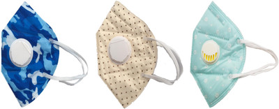 

Vritraz N95 PM 2.5 Anti-Pollution Activated Carbon Face Mask with Breathing Valve (Blue,Cream,Turq,Pack of 3) Mask