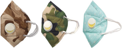 

Vritraz N95 PM 2.5 Anti-Pollution Activated Carbon Face Mask with Breathing Valve (Brown,Green,Turq,Pack of 3) Mask