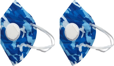 

Vritraz N95 PM 2.5 Anti-Pollution Activated Carbon Face Mask with Breathing Valve (Blue,,Pack of 2) Mask