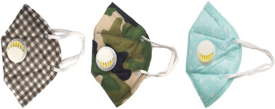 

Vritraz N95 PM 2.5 Anti-Pollution Activated Carbon Face Mask with Breathing Valve (Check,Green,Turq,Pack of 3) Mask