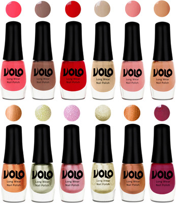 

Volo Color Rich Toxic Free Perfection Shine Nail Polish Set of 12 Carrot Red, Dark Nude, Red, Candy Cotton, Dark Nude, Nude, Bronze Magnetic, Metallic Pink, Chrome Olive Green, Light Wine, Red Gold, Golden Chrome(Pack of 12)