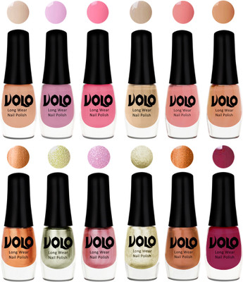 

Volo Color Rich Toxic Free Perfection Shine Nail Polish Set of 12 Light Purple, Light Pink, Pink Nude, Candy Cotton, Dark Nude, Nude, Bronze Magnetic, Metallic Pink, Chrome Olive Green, Light Wine, Red Gold, Golden Chrome(Pack of 12)