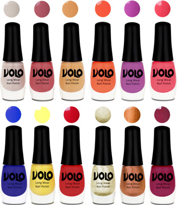 

Volo Color Rich Toxic Free Perfection Shine Nail Polish Set of 12 Flirty Nude, Tan, Ice Nude, Bright Plum, Coral, Light Pink, Red, Yellow, Royal Blue, Light Wine, Red Gold, Golden Chrome(Pack of 12)
