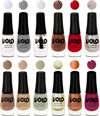 

Volo Color Rich Toxic Free Perfection Shine Nail Polish Set of 12 Matte White, Extra Shine Top Coat, Grey, Reddish Orange, Chrome Rust, Chocolate Brown, Dark Nude, Nude, Mischievous Mint, Light Wine, Red Gold, Golden Chrome(Pack of 12)