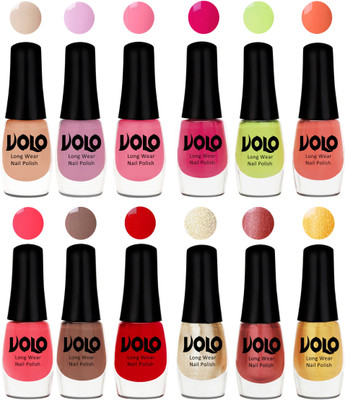

Volo Color Rich Toxic Free Perfection Shine Nail Polish Set of 12 Light Purple, Light Pink, Pink Nude, Parrot Green, Moon Magenta, Peach Crush, Carrot Red, Dark Nude, Red, Hot Lava, Gold Chrome, Light Golden(Pack of 12)