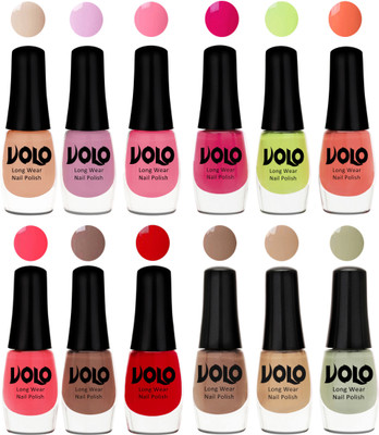 

Volo Color Rich Toxic Free Perfection Shine Nail Polish Set of 12 Light Purple, Light Pink, Pink Nude, Parrot Green, Moon Magenta, Peach Crush, Carrot Red, Dark Nude, Red, Dark Nude, Nude, Mischievous Mint(Pack of 12)
