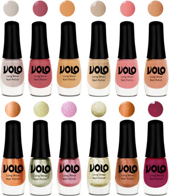 

Volo Color Rich Toxic Free Perfection Shine Nail Polish Set of 12 Flirty Nude, Tan, Ice Nude, Candy Cotton, Dark Nude, Nude, Bronze Magnetic, Metallic Pink, Chrome Olive Green, Light Wine, Red Gold, Golden Chrome(Pack of 12)