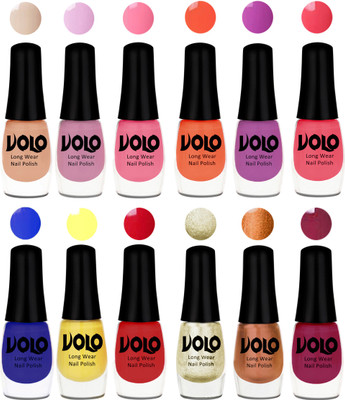 

Volo Color Rich Toxic Free Perfection Shine Nail Polish Set of 12 Light Purple, Light Pink, Pink Nude, Bright Plum, Coral, Light Pink, Red, Yellow, Royal Blue, Light Wine, Red Gold, Golden Chrome(Pack of 12)