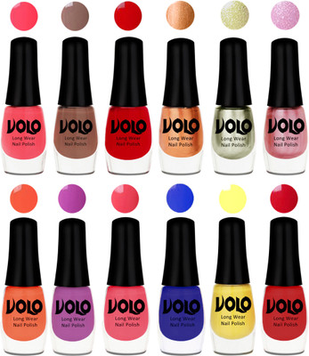 

Volo Color Rich Toxic Free Perfection Shine Nail Polish Set of 12 Carrot Red, Dark Nude, Red, Bronze Magnetic, Metallic Pink, Chrome Olive Green, Bright Plum, Coral, Light Pink, Red, Yellow, Royal Blue(Pack of 12)