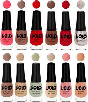 

Volo Color Rich Toxic Free Perfection Shine Nail Polish Set of 12 Carrot Red, Dark Nude, Red, Reddish Orange, Chrome Rust, Chocolate Brown, Dark Nude, Nude, Mischievous Mint, Candy Cotton, Dark Nude, Nude(Pack of 12)