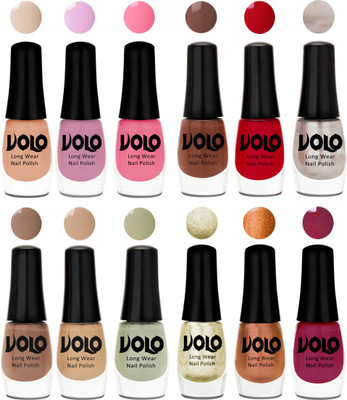 

Volo Color Rich Toxic Free Perfection Shine Nail Polish Set of 12 Light Purple, Light Pink, Pink Nude, Reddish Orange, Chrome Rust, Chocolate Brown, Dark Nude, Nude, Mischievous Mint, Light Wine, Red Gold, Golden Chrome(Pack of 12)