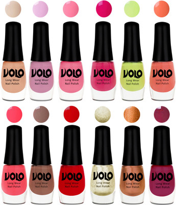 

Volo Color Rich Toxic Free Perfection Shine Nail Polish Set of 12 Light Purple, Light Pink, Pink Nude, Parrot Green, Moon Magenta, Peach Crush, Carrot Red, Dark Nude, Red, Light Wine, Red Gold, Golden Chrome(Pack of 12)