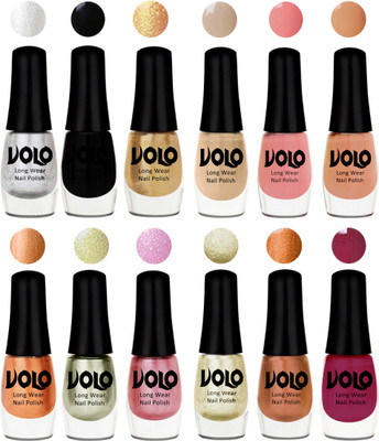 

Volo Color Rich Toxic Free Perfection Shine Nail Polish Set of 12 Metallic Silver, Black, Golden, Candy Cotton, Dark Nude, Nude, Bronze Magnetic, Metallic Pink, Chrome Olive Green, Light Wine, Red Gold, Golden Chrome(Pack of 12)