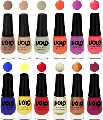 

Volo Color Rich Toxic Free Perfection Shine Nail Polish Set of 12 Dark Nude, Nude, Mischievous Mint, Bright Plum, Coral, Light Pink, Red, Yellow, Royal Blue, Light Wine, Red Gold, Golden Chrome(Pack of 12)