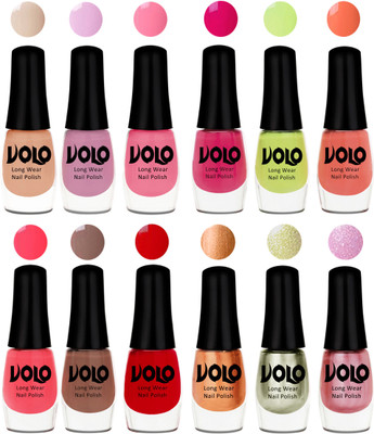 

Volo Color Rich Toxic Free Perfection Shine Nail Polish Set of 12 Light Purple, Light Pink, Pink Nude, Parrot Green, Moon Magenta, Peach Crush, Carrot Red, Dark Nude, Red, Bronze Magnetic, Metallic Pink, Chrome Olive Green(Pack of 12)