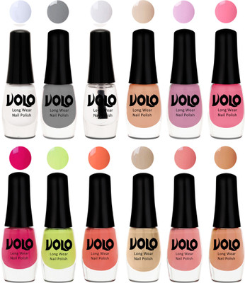 

Volo Color Rich Toxic Free Perfection Shine Nail Polish Set of 12 Matte White, Extra Shine Top Coat, Grey, Light Purple, Light Pink, Pink Nude, Parrot Green, Moon Magenta, Peach Crush, Candy Cotton, Dark Nude, Nude(Pack of 12)