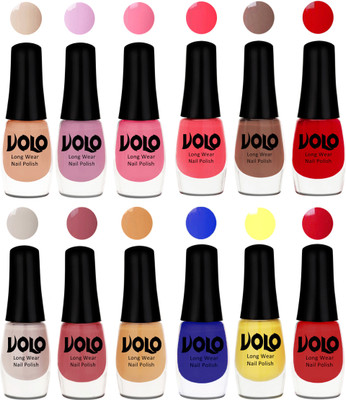 

Volo Color Rich Toxic Free Perfection Shine Nail Polish Set of 12 Light Purple, Light Pink, Pink Nude, Carrot Red, Dark Nude, Red, Flirty Nude, Tan, Ice Nude, Red, Yellow, Royal Blue(Pack of 12)