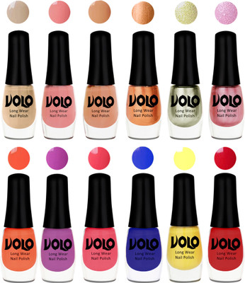 

Volo Color Rich Toxic Free Perfection Shine Nail Polish Set of 12 Candy Cotton, Dark Nude, Nude, Bronze Magnetic, Metallic Pink, Chrome Olive Green, Bright Plum, Coral, Light Pink, Red, Yellow, Royal Blue(Pack of 12)