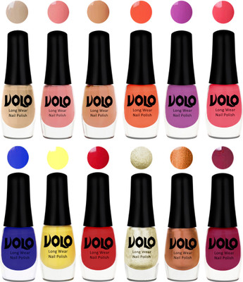 

Volo Color Rich Toxic Free Perfection Shine Nail Polish Set of 12 Candy Cotton, Dark Nude, Nude, Bright Plum, Coral, Light Pink, Red, Yellow, Royal Blue, Light Wine, Red Gold, Golden Chrome(Pack of 12)